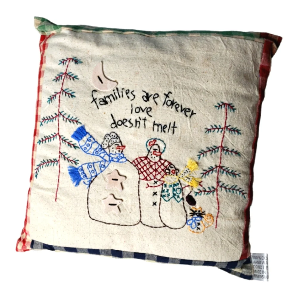 Holiday Pillow 'Families are forever love doesn't melt' Stiched Snow Family Farm